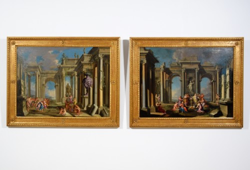 Pair of Architectural Capriccio by Alberto Carlieri (1672 - 1720)  - Paintings & Drawings Style Louis XIV