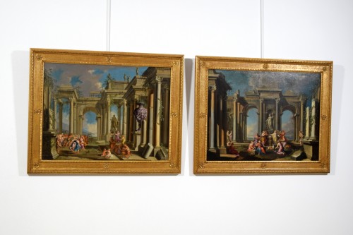 Pair of Architectural Capriccio by Alberto Carlieri (1672 - 1720)  - 