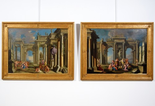 17th century - Pair of Architectural Capriccio by Alberto Carlieri (1672 - 1720) 