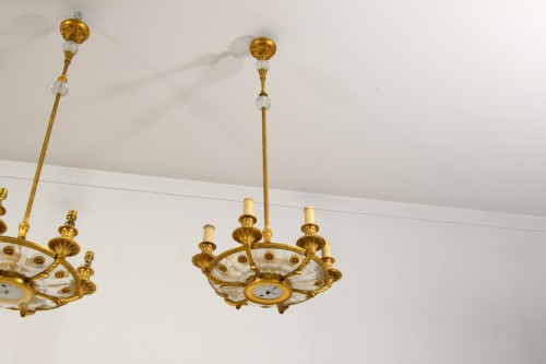 Lighting  - Late 19th Century, Pair of French Gilt Bronze Six Lights Chandeliers