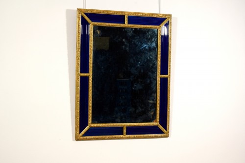 18th Century, Sweden Mirror Gilt Wood Frame and Cobalt Blue Glass - 