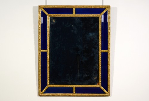 18th century - 18th Century, Sweden Mirror Gilt Wood Frame and Cobalt Blue Glass