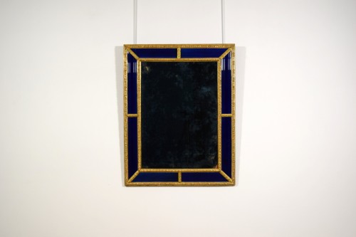 Louis XV - 18th Century, Sweden Mirror Gilt Wood Frame and Cobalt Blue Glass