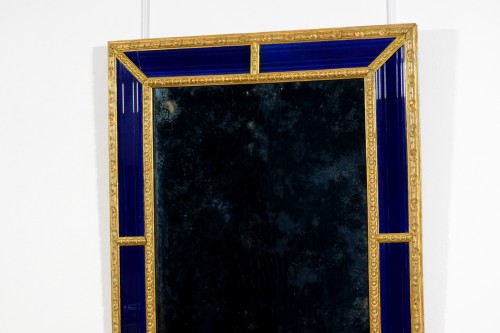 Antiquités - 18th Century, Sweden Mirror Gilt Wood Frame and Cobalt Blue Glass