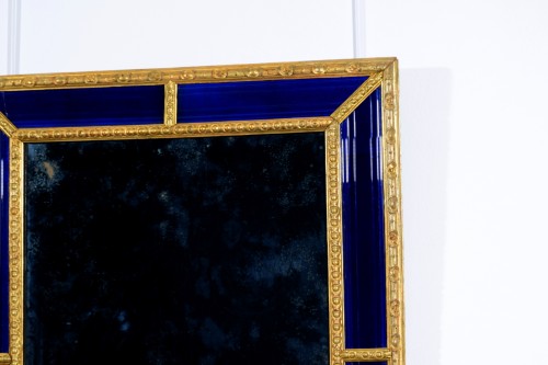 Antiquités - 18th Century, Sweden Mirror Gilt Wood Frame and Cobalt Blue Glass