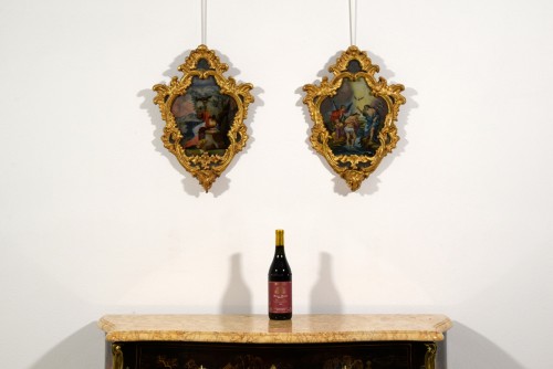 18th Century, Italian Pair of Paintings on Glass in Giltwood Frames - Louis XV