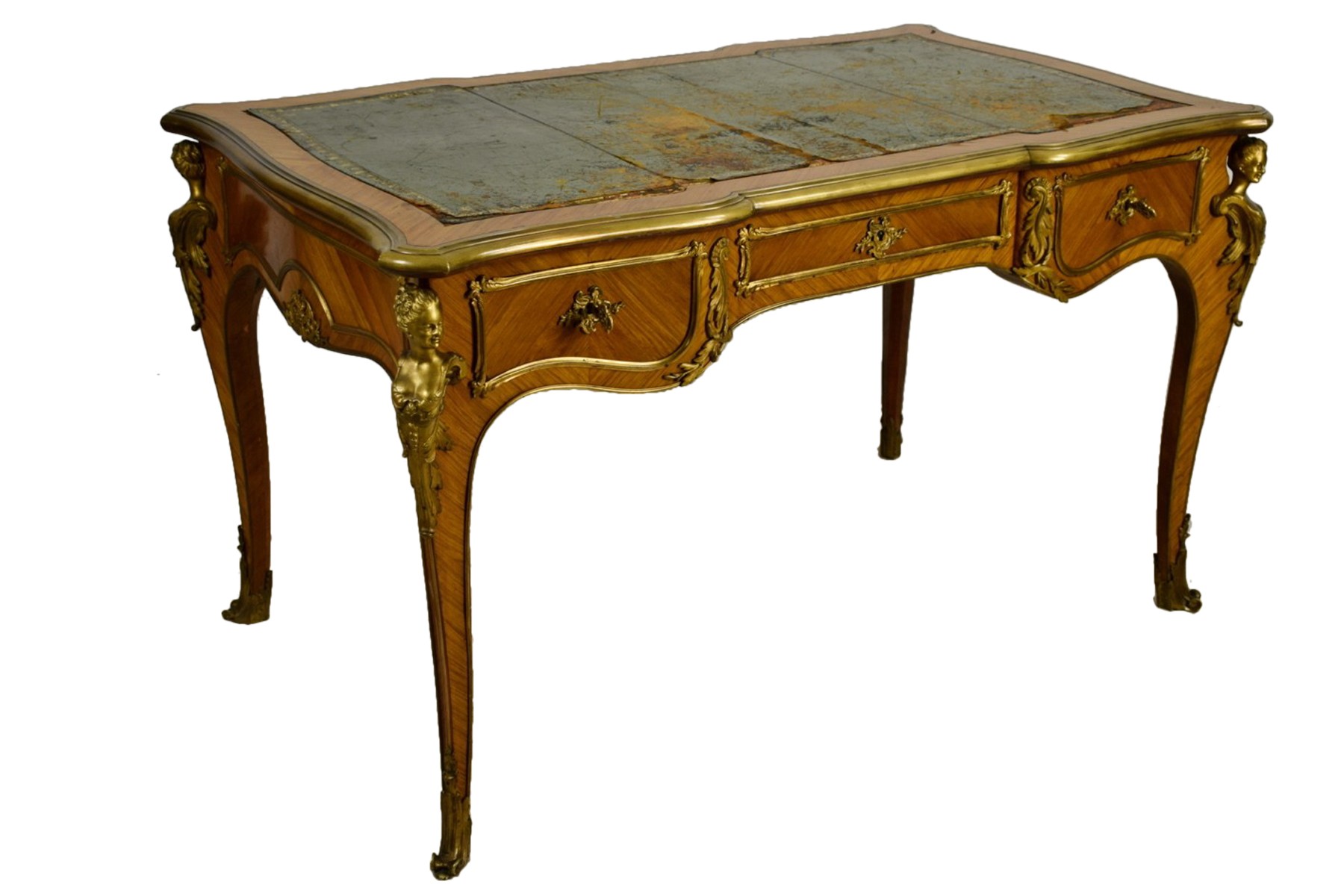 19th Century, French Louis XV Style Wood Centre Desk With Gilt Bronze -  Ref.87008