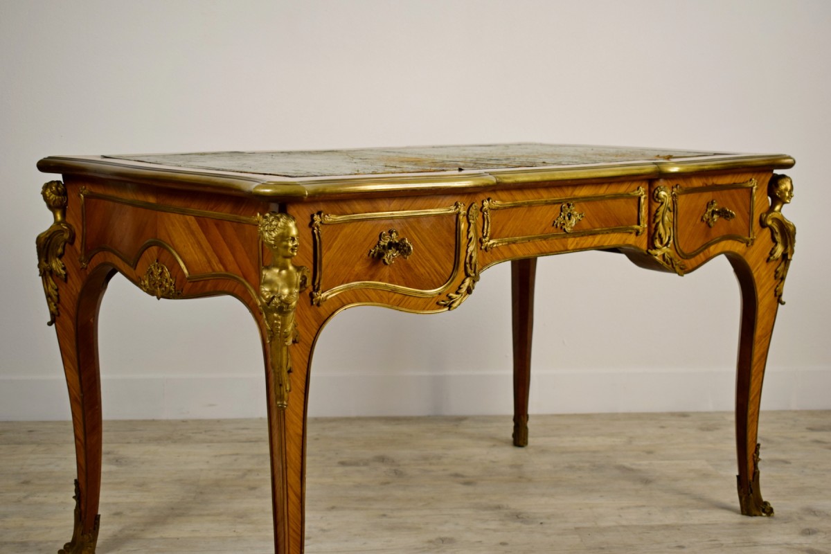 19th Century, French Louis XV Style Wood Centre Desk With Gilt