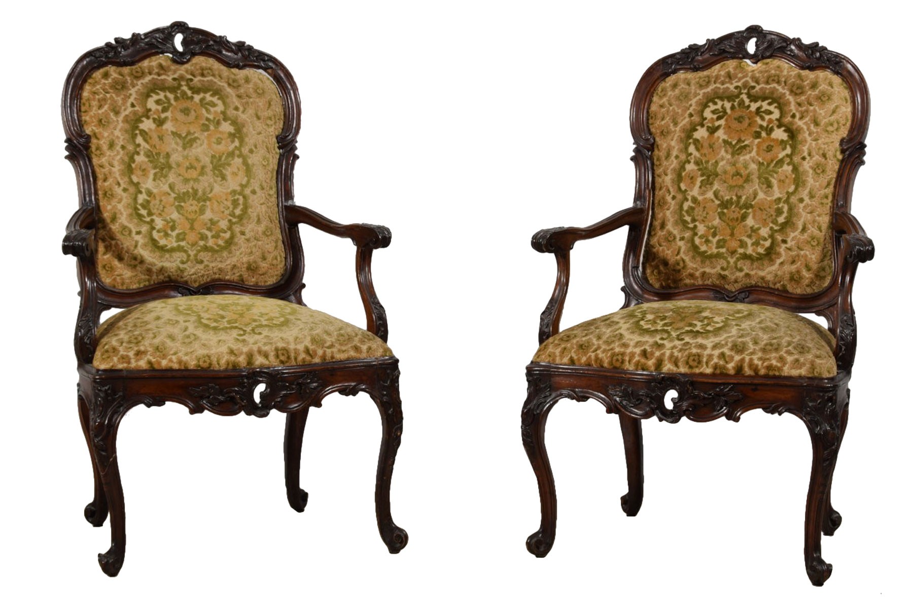 A Pair of Louis XV Style Carved wood arm chairs