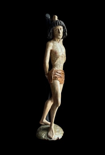 Antiquités - Sculpture en tilleul de St-Sébastien, Allemagne début du XVIe siècle