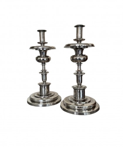 Pair of  Late 17th century silver Spanish colonial candlesticks