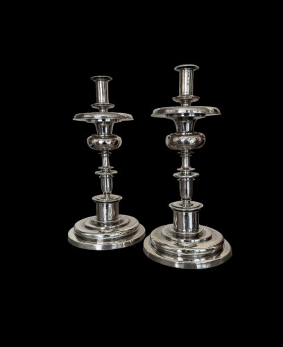 Pair of  Late 17th century silver Spanish colonial candlesticks - silverware & tableware Style 