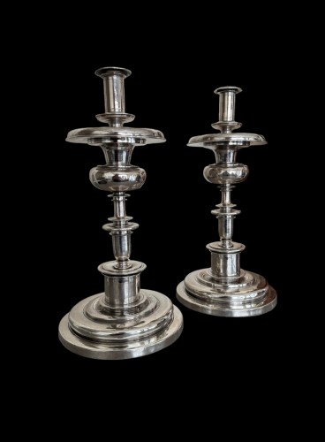 Pair of  Late 17th century silver Spanish colonial candlesticks - 