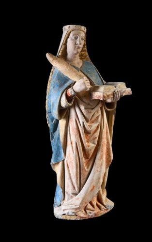 Limestone sculpture of Saint Barbara. Burgundy, late 15th century - Sculpture Style Middle age