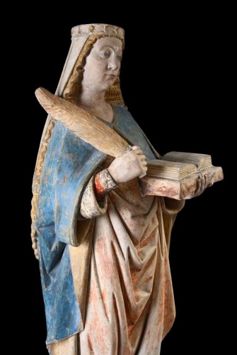 11th to 15th century - Limestone sculpture of Saint Barbara. Burgundy, late 15th century