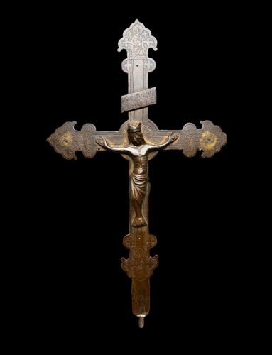 croix processionnelle en cuivre doré du Limousin vers 1280-1300 - Art sacré, objets religieux Style Moyen Âge