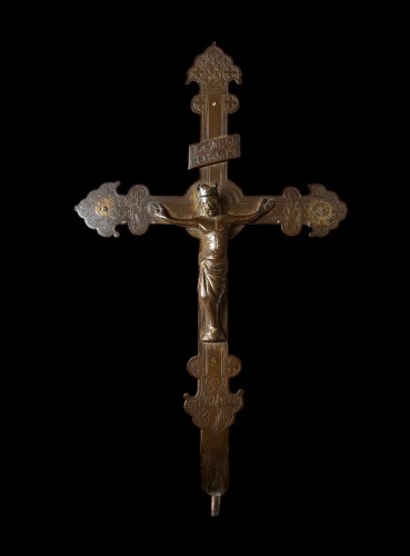 Antiquités - Gilt copper processional cross. Ca. 1280-1300