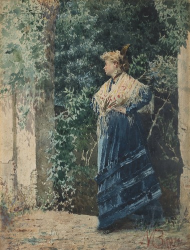 Mosè Bianchi (1840 – 1904)  Young Woman Into A Garden