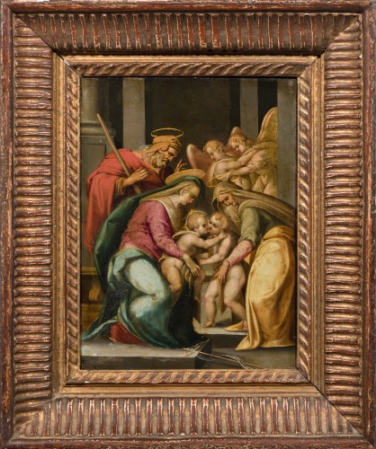 Francesco Cavazzoni (1559-1612) Sainte Famille, Élisabeth, Jean Baptiste - Tableaux et dessins Style Renaissance