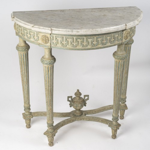 Console en bois sculpté et laqué gris d'époque Napoléon III - Mobilier Style Napoléon III