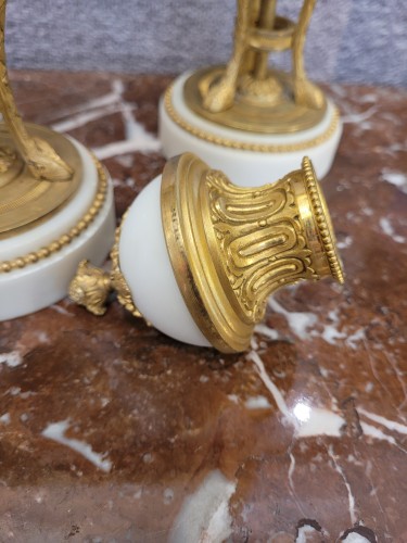 Decorative Objects  - Carrara marble and gilded bronze cassolette candleholders