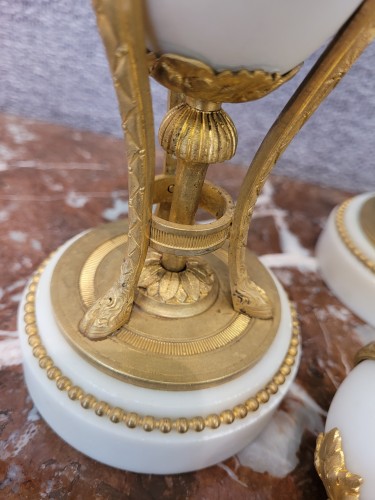 Carrara marble and gilded bronze cassolette candleholders - Louis-Philippe