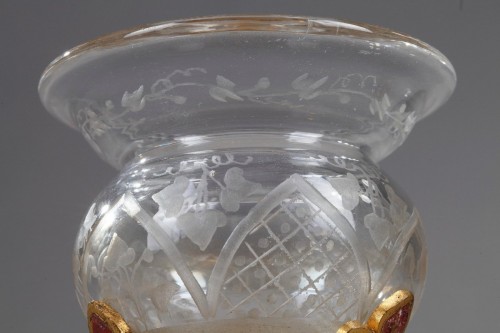 Paire de petits centres de table en émail cloisonné et verre gravé - Napoléon III