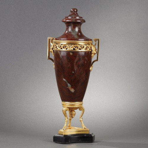 Objet de décoration Cassolettes, coupe et vase - Brûle parfum néo classique marbre griotte et bronze doré