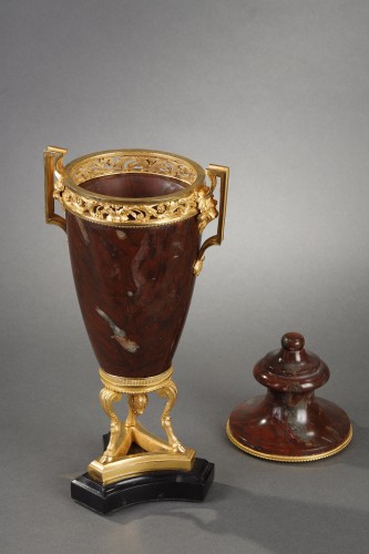Antiquités - Brûle parfum néo classique marbre griotte et bronze doré