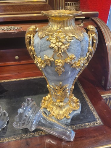 Paire de vases en marbre, bronze doré et cristal 19e siècle - Napoléon III