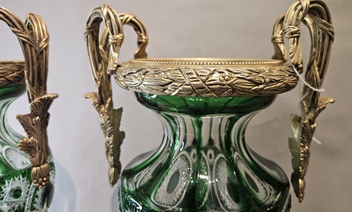 XXe siècle - Paire de vases Médicis en Cristal Benito et bronze