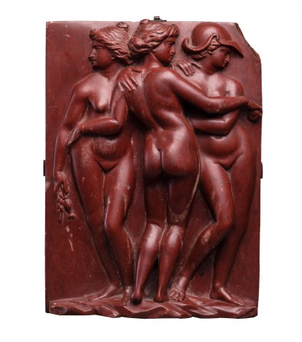 Rosso antico marble relief with the three graces