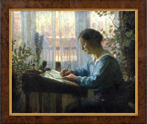 Caroline Van Deurs (1860-1932)  Else&#039;s Letter - Paintings & Drawings Style 