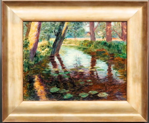 Tableaux et dessins Tableaux XIXe siècle - Paul-Édouard Crébassa (1864-1912) - Rivière aux nénuphars