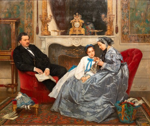 La leçon de broderie - Gustave de Jonghe (1829-1893) - Tableaux et dessins Style Napoléon III