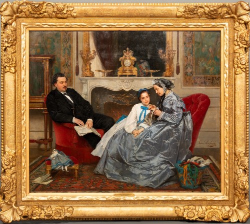 Tableaux et dessins Tableaux XIXe siècle - La leçon de broderie - Gustave de Jonghe (1829-1893)