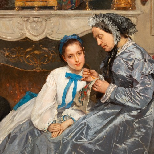 Antiquités - The Embroidery Lesson - Gustave de Jonghe (1829-1893)