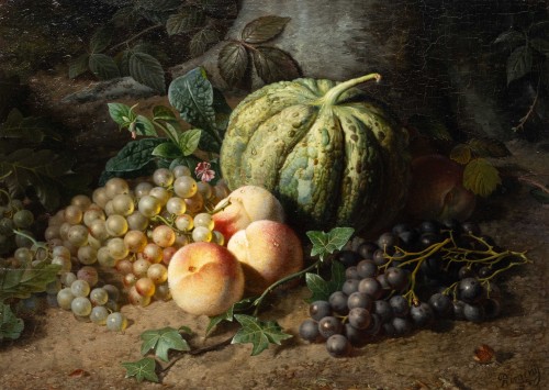 Nature morte à la citrouille - Pieter Willem Romenij  (1830-1898) - Tableaux et dessins Style 