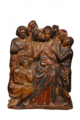 Kiss of Judas, Polychrome terracotta slab - Italy 18th century