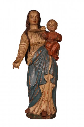 Late 16th C Virgin and Child in  polychrome wood From Franche Comté