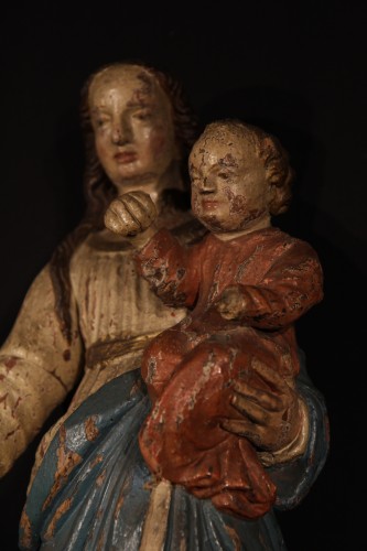 Late 16th C Virgin and Child in  polychrome wood From Franche Comté - Sculpture Style 