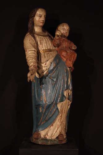 Sculpture  - Late 16th C Virgin and Child in  polychrome wood From Franche Comté