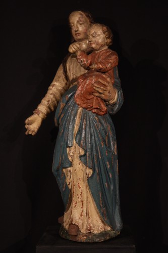 <= 16th century - Late 16th C Virgin and Child in  polychrome wood From Franche Comté