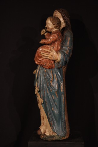 Late 16th C Virgin and Child in  polychrome wood From Franche Comté - 