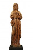 Sainte femme, statue du XVIe siècle en bois de noyer sculpté avec traces de polychromie