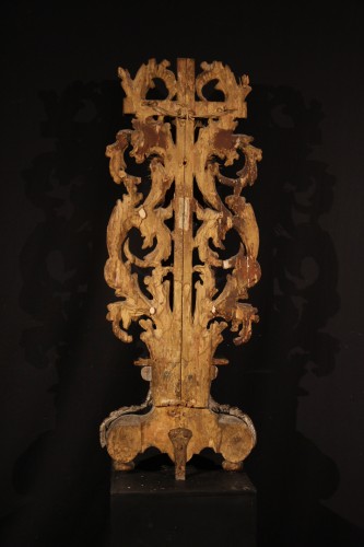 17th C altar crucifix in gilded and lacquered wood Baroque work of Italy - 