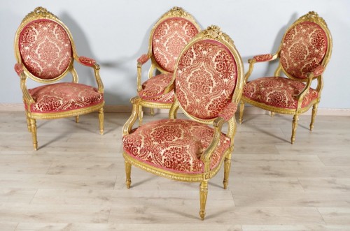 Quatre fauteuils bois doré fin 19e - Sièges Style Napoléon III