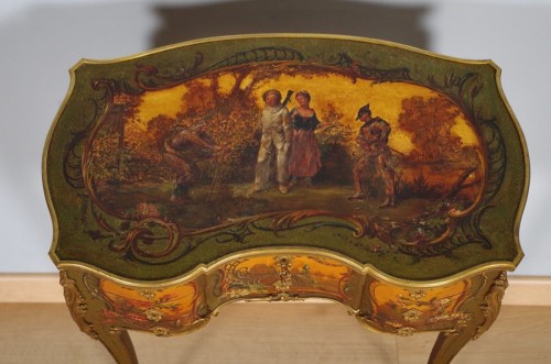 Coiffeuse en acajou et vernis Martin, serrure signée Paul Sormani (1817-1866) - Mobilier Style Napoléon III