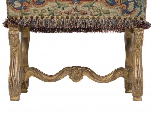 XVIIIe siècle - Paire de tabourets en bois doré Epoque Louis XIV