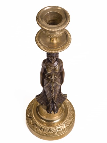 Pair of Empire period patinated and gilt bronze candlesticks - Empire